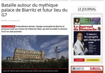 Le JDD Journal du dimanche du 14 octobre 2018 Bataille autour du mythique palace de Biarritz et futur lieu du G7