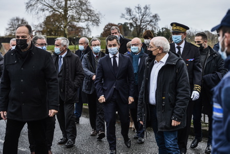 Visite du Ministre de l'Intérieur Gérald Darmanin, à Bayonne le 14 décembre 2021, suite aux inondations dans plusieurs départements dont les Pyrénées-Atlantiques.

Visit of the Minister of the Interior Gérald Darmanin, in Bayonne on December 14, 2021, following the floods in several departments including the Pyrénées-Atlantiques.

Bayonne, Pays basque, 64 , Nouvelle Aquitaine, Pyrénées Atlantiques, Sud Ouest, France, Europe.
New Aquitaine, Basque Country.