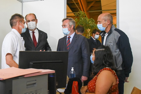 Le premier ministre Jean Castex a visité le centre de vaccination de Bayonne Glain au Pays basque en compagnie du Prefet des Pyrénées atlantiques Eric spritz (photo) le samedi 17 juillet 2021, suite aux annonces du président de la république, une visite visant à accélérer la campagne de vaccination et à lutter contre la propagation du variant Delta.

Prime Minister Jean Castex visited the Bayonne Glain vaccination center in the Basque Country in the company of the Prefet of the Atlantic Pyrenees Eric Spritz (photo) on Saturday July 17, 2021, following the announcements of the President of the Republic, a visit aimed at accelerating the vaccination campaign and to control the spread of the Delta variant.

Bayonne, Pays basque, 64 , Nouvelle Aquitaine, Pyrénées Atlantiques, Sud Ouest, South West, France, Europe.New Aquitaine, Basque Country.
