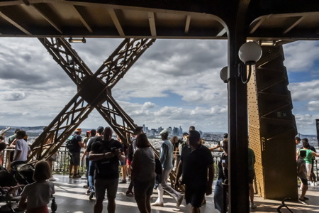 Des touristes sur la tour eiffel, détail de la construction et structure de l'ouvrage en Fer Puddlé avec une croix Saint André. Centenaire de la mort de Gustave Eiffel le 27 décembre 2023. La Tour Eiffel à Paris haute de 330 mètre construite entièrement en Fer Puddlé et utilisant également la croix de Saint-André, c’est-à-dire en poutrelles métalliques en X, elle à été débutée le 26 janvier 1887.Le 31 mars 1889, la Tour achevée en un temps record -2 ans, 2 mois et 5 jours. Cela fait 100 ans que le prodigieux ingénieur originaire de Dijon est décédé. Le 27 décembre 1923 Gustave Eiffel rendait son dernier souffle à l’âge de 91 ans.

Tourists on the Eiffel Tower, detail of the construction and structure of the Puddled Iron work with a Saint Andrew's cross. Centenary of the death of Gustave Eiffel on December 27, 2023. The Eiffel Tower in Paris, 330 meters high, built entirely of Puddled Iron and also using the Saint-André cross, that is to say made of metal X-shaped beams, it was started on January 26, 1887. On March 31, 1889, the Tower was completed in record time - 2 years, 2 months and 5 days. It has been 100 years since the prodigious engineer from Dijon died. On December 27, 1923 Gustave Eiffel took his last breath at the age of 91.

Paris, Paris Centre, Ile de France, Région Ile de France, 75, europe, France.            