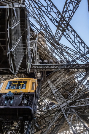 Vue de la tour eiffel, détail de la construction et structure de l'ouvrage en Fer Puddlé avec un des deux de ses ascenseurs historiques toujours en fonctionnement. Centenaire de la mort de Gustave Eiffel le 27 décembre 2023. La Tour Eiffel à Paris haute de 330 mètre construite entièrement en Fer Puddlé et utilisant également la croix de Saint-André, c’est-à-dire en poutrelles métalliques en X, elle à été débutée le 26 janvier 1887.Le 31 mars 1889, la Tour achevée en un temps record -2 ans, 2 mois et 5 jours. Cela fait 100 ans que le prodigieux ingénieur originaire de Dijon est décédé. Le 27 décembre 1923 Gustave Eiffel rendait son dernier souffle à l’âge de 91 ans.

View of the Eiffel Tower, detail of the Puddled Iron construction with one of the two historic elevators still in operation. Centenary of the death of Gustave Eiffel on December 27, 2023. The Eiffel Tower in Paris, 330 meters high, built entirely of Puddled Iron and also using the Saint-André cross, that is to say made of metal X-shaped beams, it was started on January 26, 1887. On March 31, 1889, the Tower was completed in record time - 2 years, 2 months and 5 days. It has been 100 years since the prodigious engineer from Dijon died. On December 27, 1923 Gustave Eiffel took his last breath at the age of 91.

Paris, Paris Centre, Ile de France, Région Ile de France, 75, europe, France.            