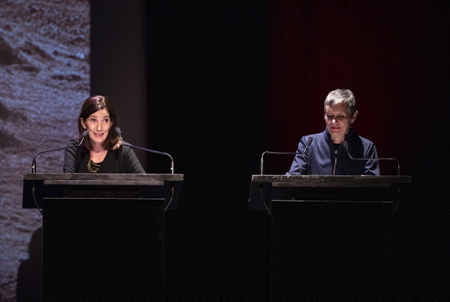 Christine Camdessus déléguée générale et Anne Georget Présidente du Festival FIPADOC ( Festival International Documentaire ) le 20 janvier 2023, lors de la soirée d'ouverture du festival sur le site de la gare du midi de Biarritz sur la côte basque.
Christine Camdessus general delegate and Anne Georget President of the FIPADOC Festival (International Documentary Festival) on January 20, 2023, during the opening night of the festival on the site of the Gare du Midi in Biarritz on the Basque coast.
Biarritz, Pays basque, Nouvelle-Aquitaine, New-Aquitaine, Pyrénées-Atlantiques, Pays Basque, Europe, France.