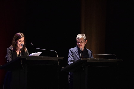 Christine Camdessus déléguée générale et Anne Georget Présidente du Festival FIPADOC ( Festival International Documentaire ) le 20 janvier 2023, lors de la soirée d'ouverture du festival sur le site de la gare du midi de Biarritz sur la côte basque.
Christine Camdessus general delegate and Anne Georget President of the FIPADOC Festival (International Documentary Festival) on January 20, 2023, during the opening night of the festival on the site of the Gare du Midi in Biarritz on the Basque coast.
Biarritz, Pays basque, Nouvelle-Aquitaine, New-Aquitaine, Pyrénées-Atlantiques, Pays Basque, Europe, France.