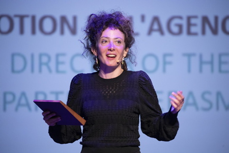 Remise du prix des JEUNES EUROPEENS à BON VOYAGE Karine Birgé (photo). Le Prix des Jeunes Européens récompense un film de la compétition Histoires d’Europe. Il est doté de 3.000 € par l’Agence Erasmus+ France Éducation / Formation.  (Festival International Documentaire) soirée de clôture et remise des prix le vendredi 26 janvier 2024.

Presentation of the YOUNG EUROPEANS prize to BON VOYAGE Karine Birgé (photo). The Young Europeans Prize rewards a film from the Histoires d’Europe competition. It is funded with €3,000 by the Erasmus+ France Education/Training Agency. (International Documentary Festival) closing evening and awards ceremony on Friday January 26, 2024.

Biarritz, Pays basque, Nouvelle-Aquitaine, New-Aquitaine, Pyrénées-Atlantiques, Pays Basque, Europe, France.